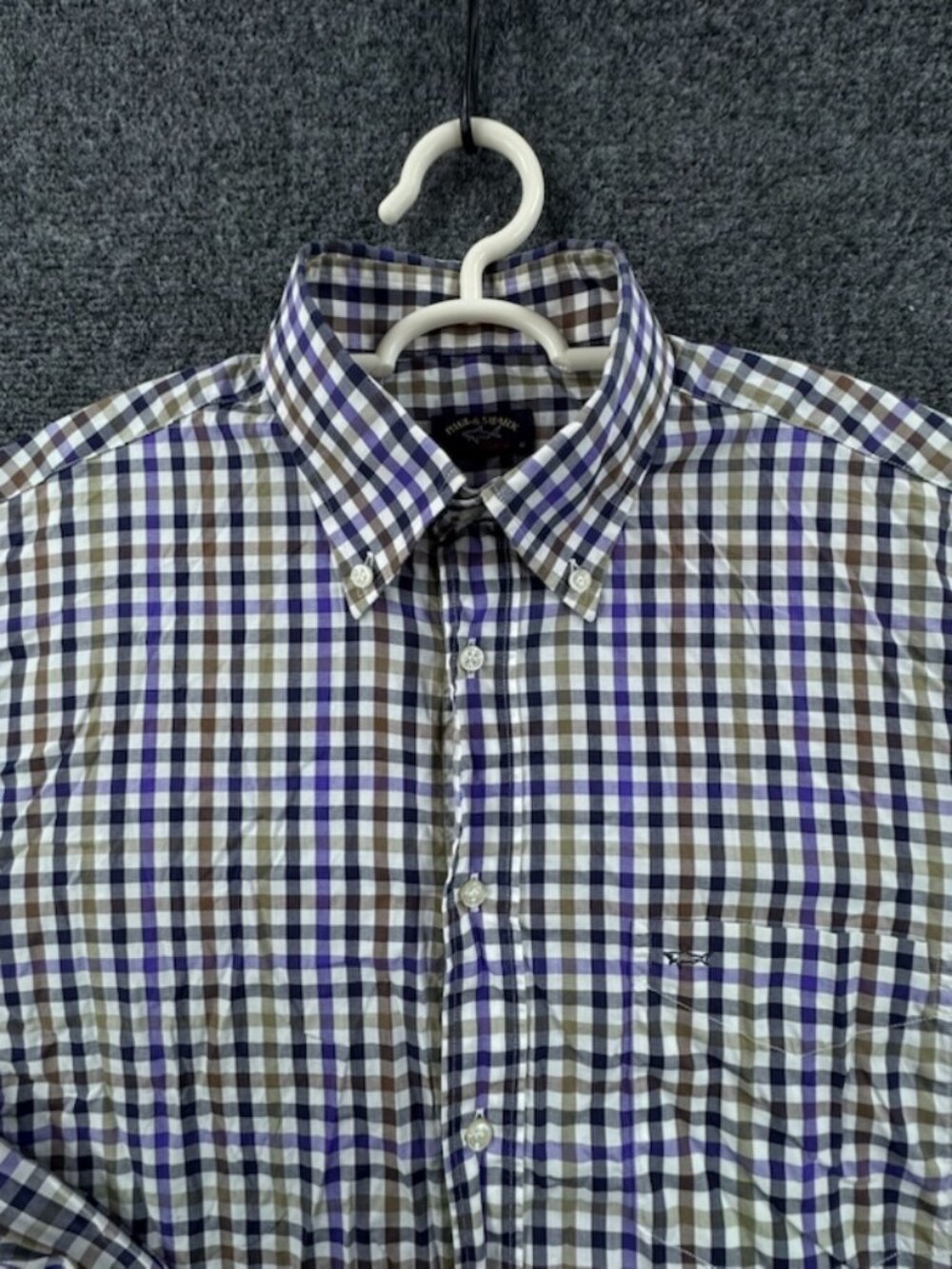 Paul & Shark Blue Purple 41 Cotton Check Button-Down Pocket Mens Shirt Nautical